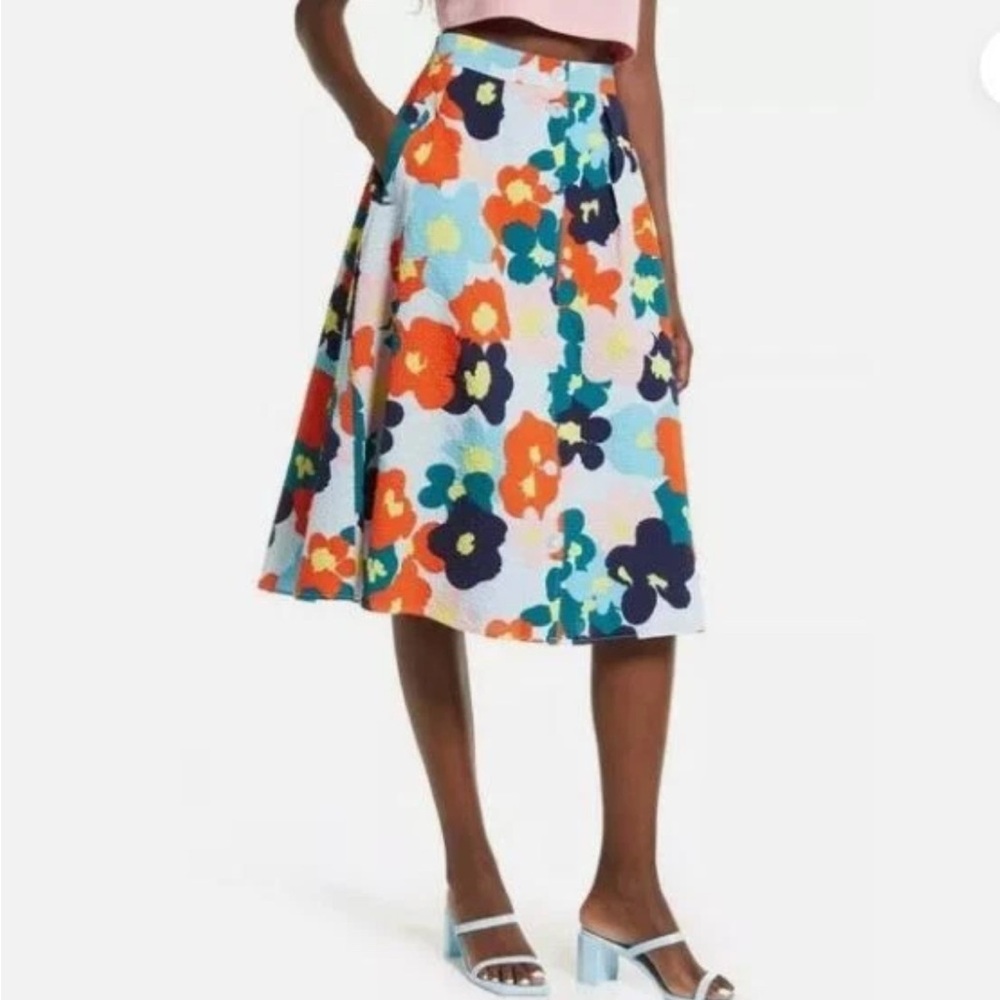 Nordstrom x Christina Martinez Skirt Floral Print Lined Pockets Button Front 4‎